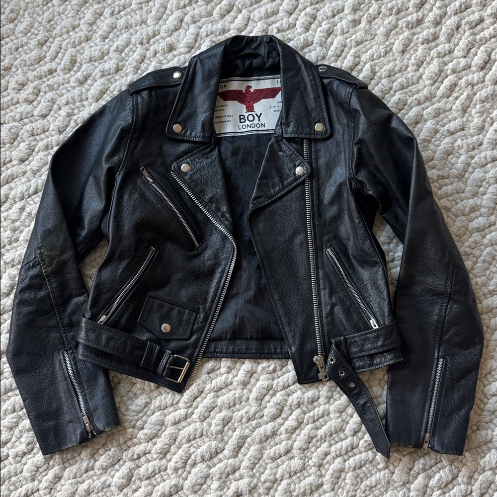 Vintage Boy London Black Leather Motorcycle Jacket